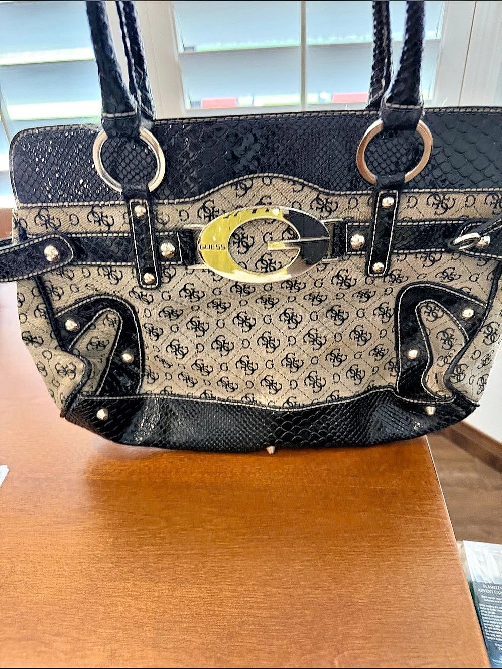 Vintage GUESS Tote Bag Black & Brown Good Condition 12x10